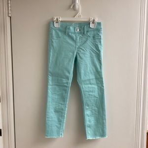 Wonder Nation size 7/8 girls stretch jeans aqua light blue/green, crop jeggings